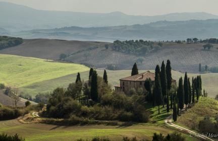 Les grandes fermes entourées de cyprès, tout le charme de la Toscane.